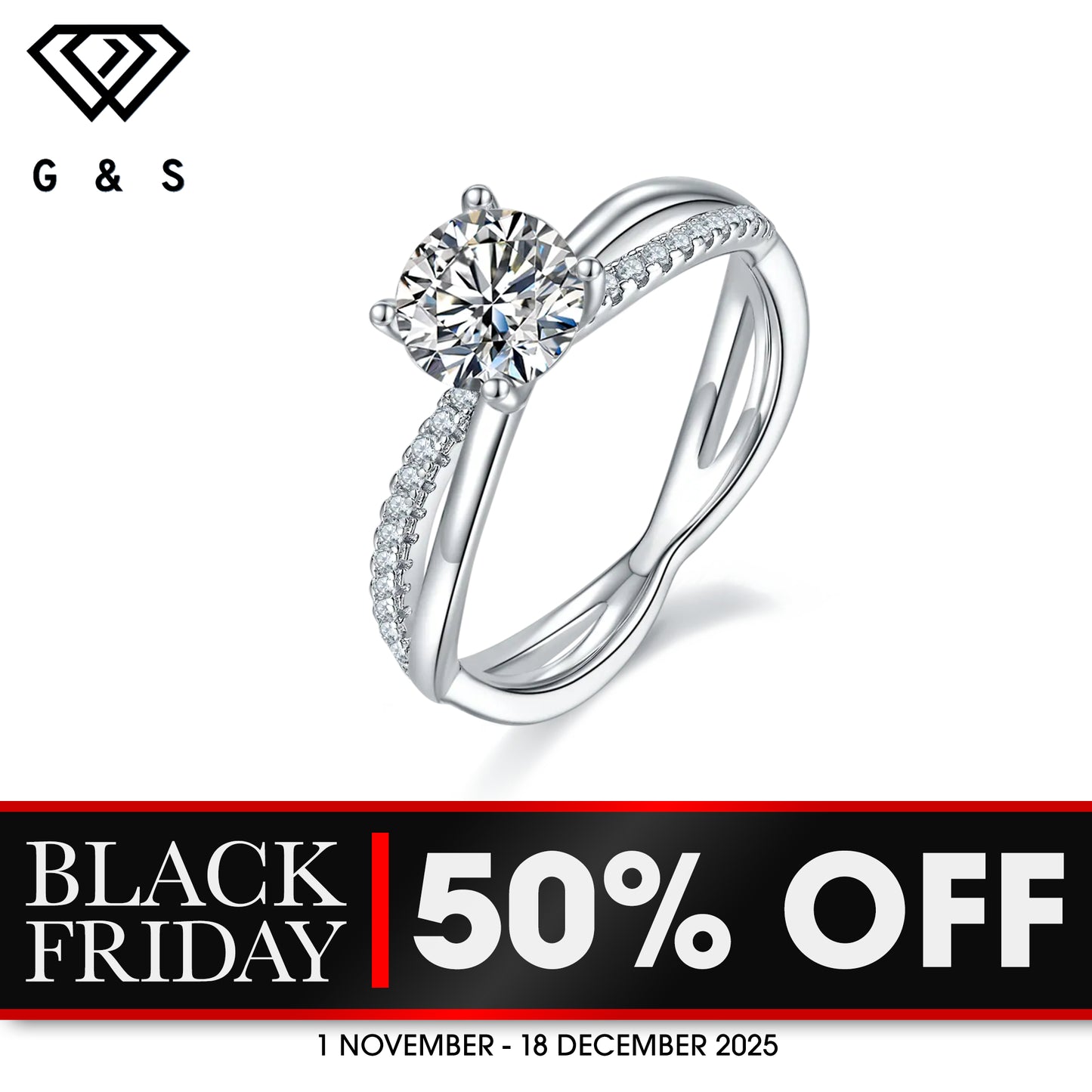 Infinity 1.00ct Moissanite Engagement Ring Set in Sterling Silver - BLACKFRIDAY