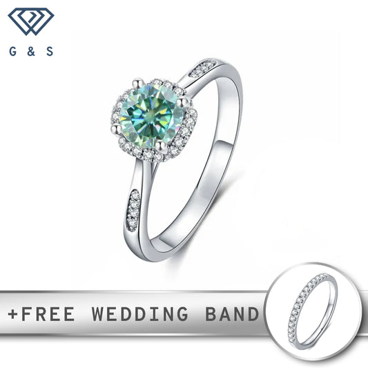 Modern Halo 1.00ct Green Moissanite Engagement Ring Set in Sterling Silver