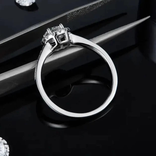 Pave Halo 0.50ct Moissanite Engagement Ring Set in Sterling Silver