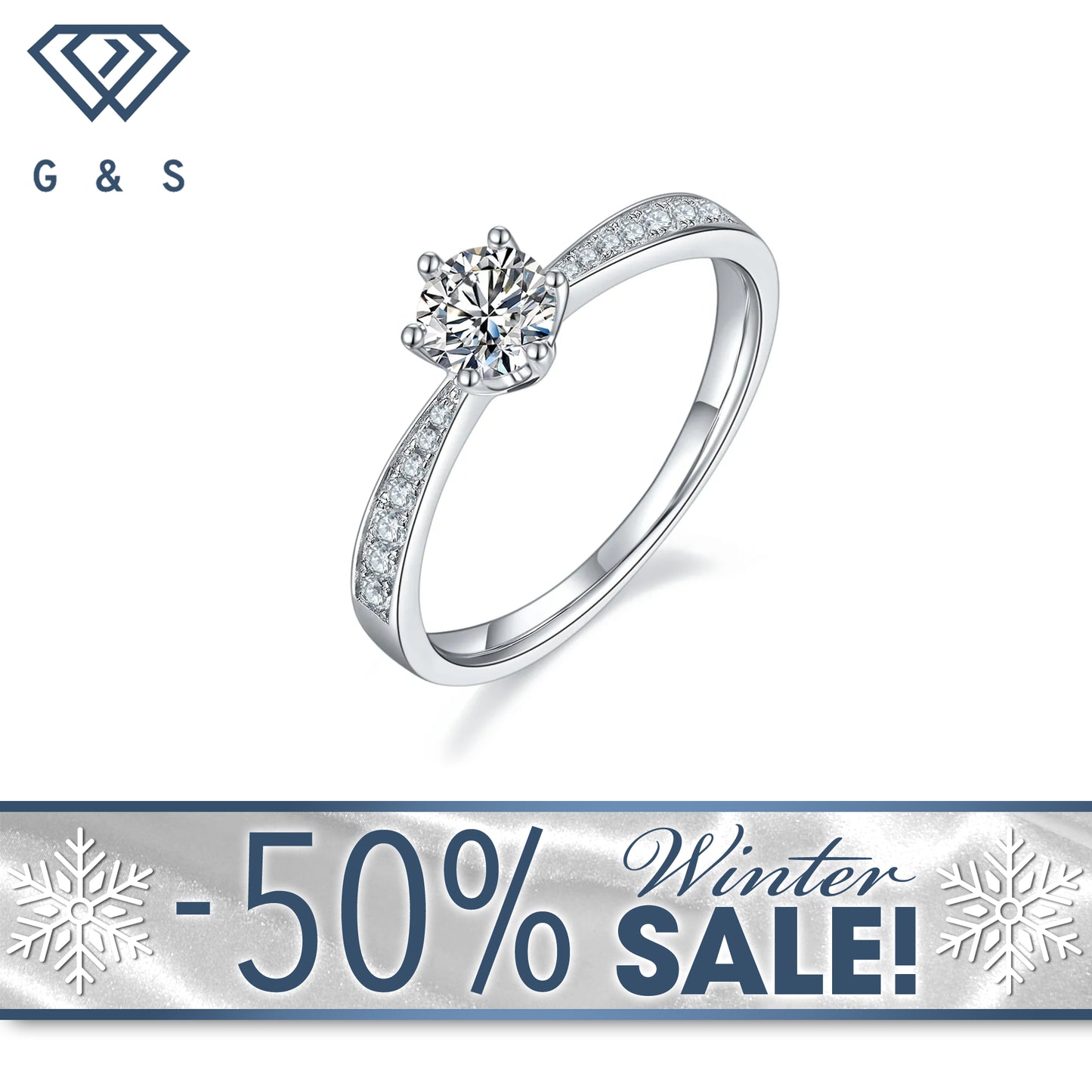 Pave Tiffany 6 Claw Setting 0.50ct Moissanite Engagement Ring Set in Sterling Silver - Winter Sale
