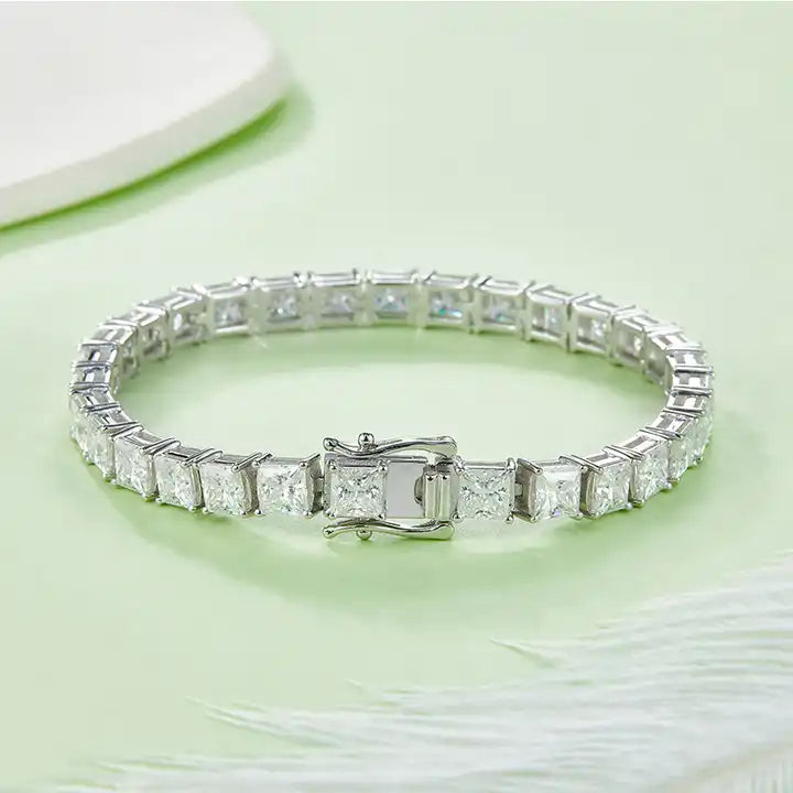 16ct Princess Cut Moissanite Tennis Bracelet Set in Sterling Silver