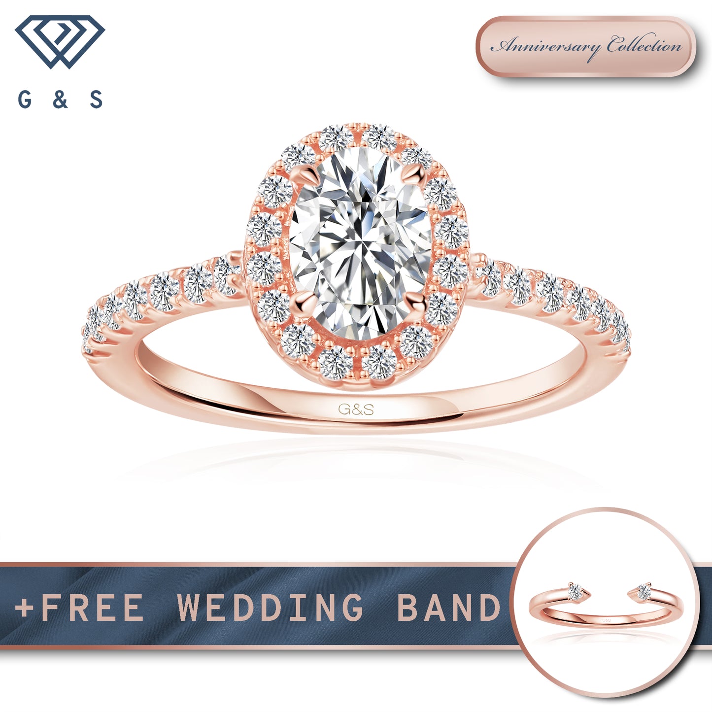 Forever Classic Halo Oval Cut Moissanite Engagement Ring - 18ct Rose Gold Plated