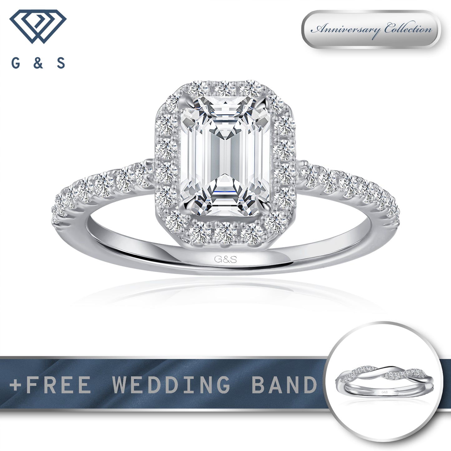 Forever Classic Halo Emerald Cut Moissanite Engagement Ring