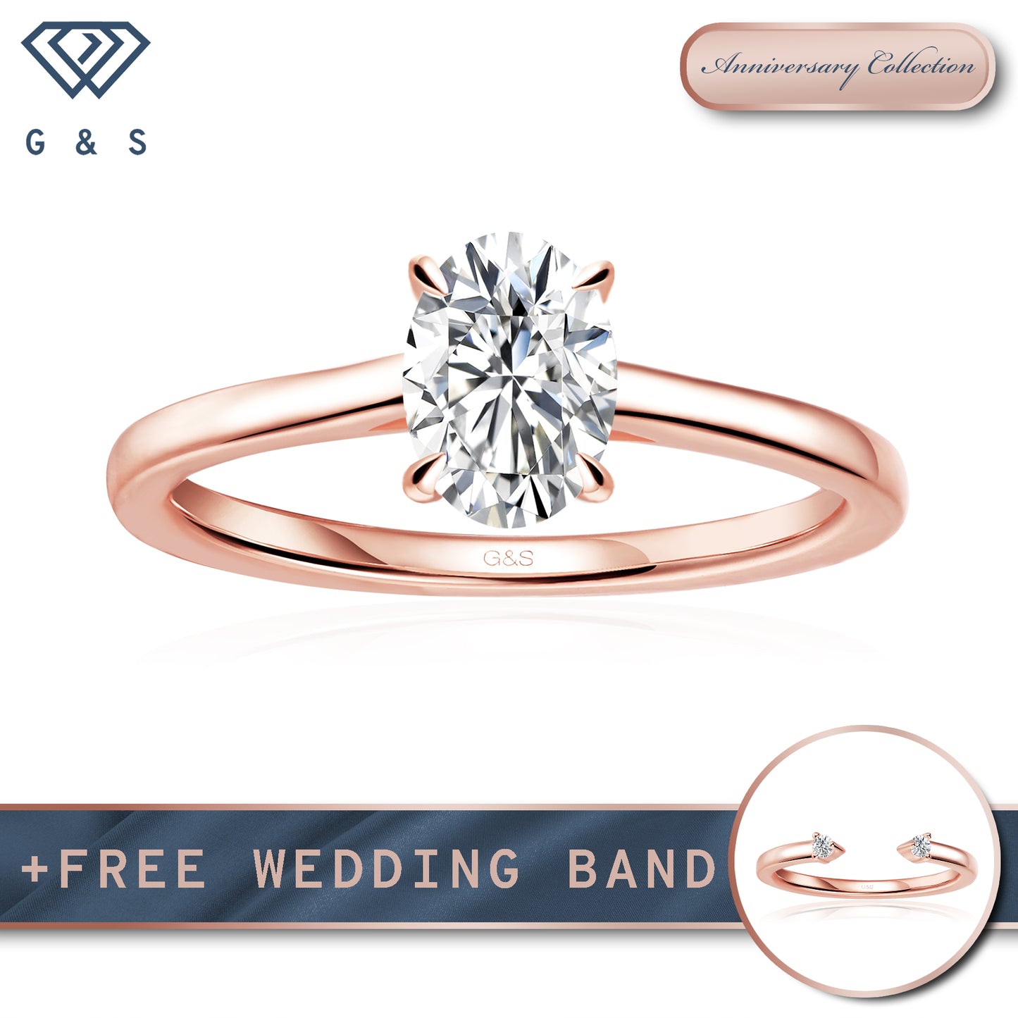 Secret Sparkle Hidden Halo Oval Cut Moissanite Engagement Ring - 18ct Rose Gold Plated