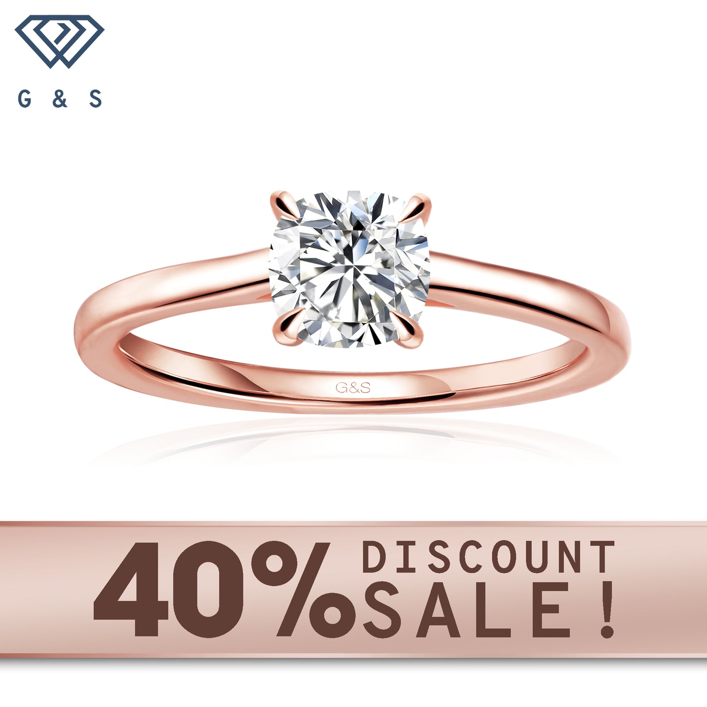 Secret Sparkle hidden halo cushion cut moissanite engagement ring in 9ct rose gold.