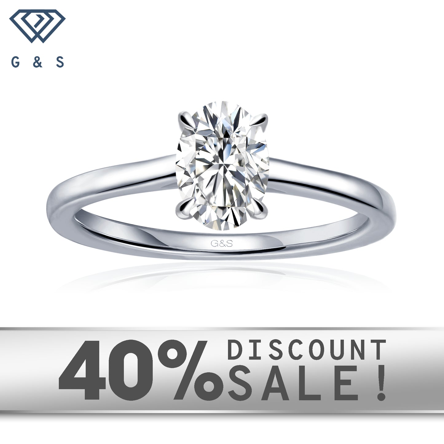 Secret Sparkle Hidden Halo oval cut moissanite engagement ring set in 9ct white gold.