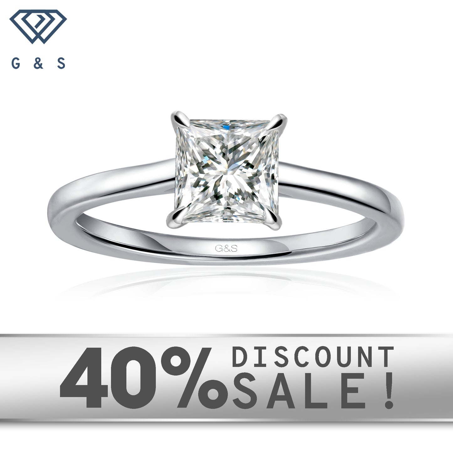 Secret Sparkle Hidden Halo princess cut moissanite engagement ring set in 9ct white gold.