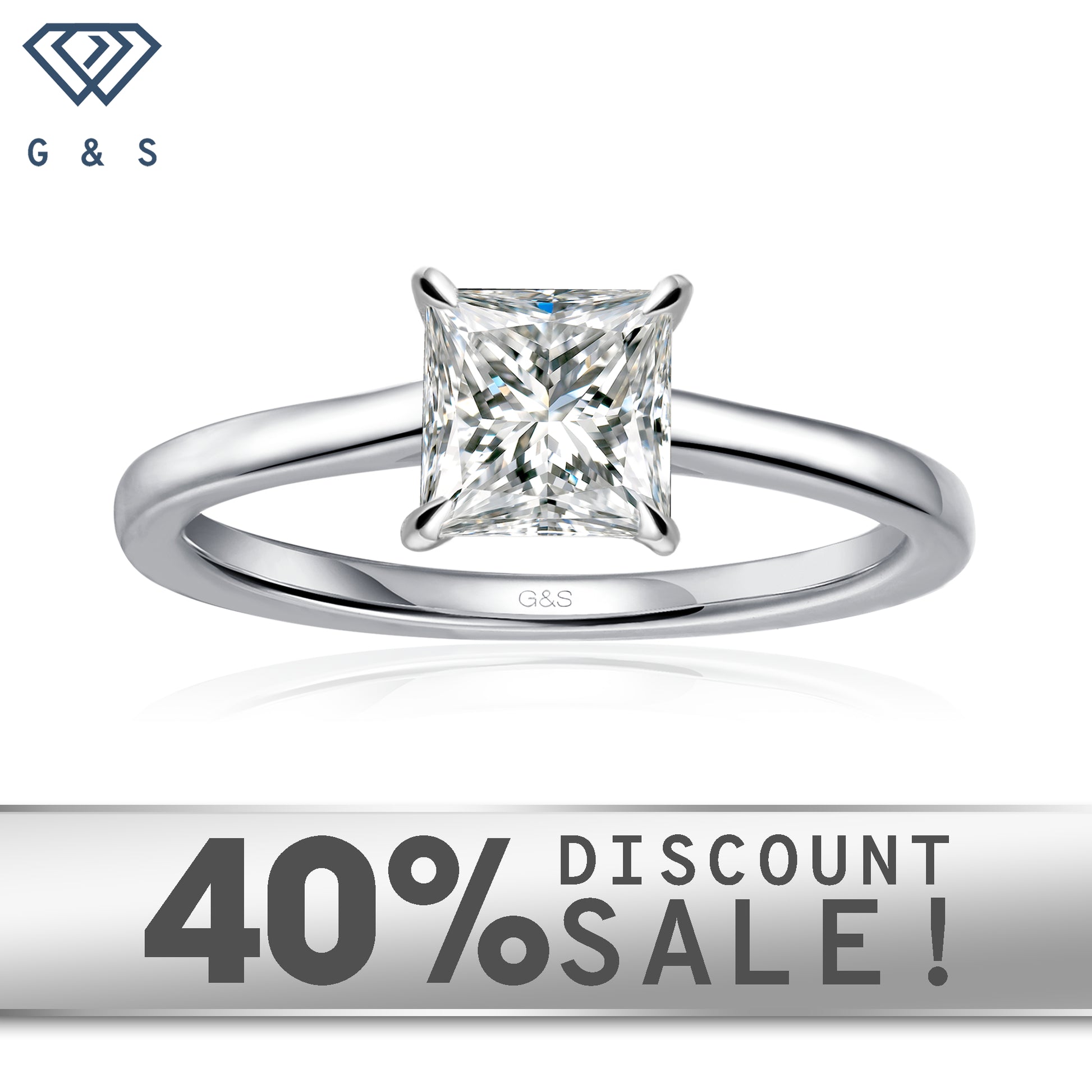 Secret Sparkle Hidden Halo princess cut moissanite engagement ring set in 9ct white gold.