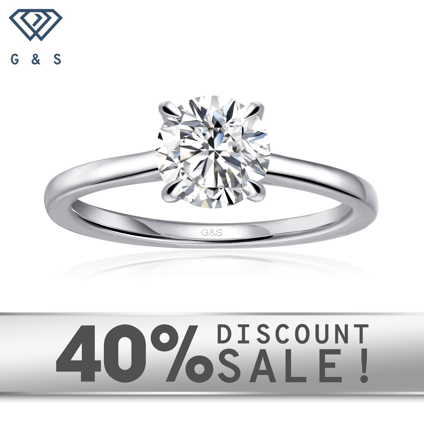 Secret Sparkle Hidden Halo round brilliant moissanite engagement ring set in 9ct white gold.