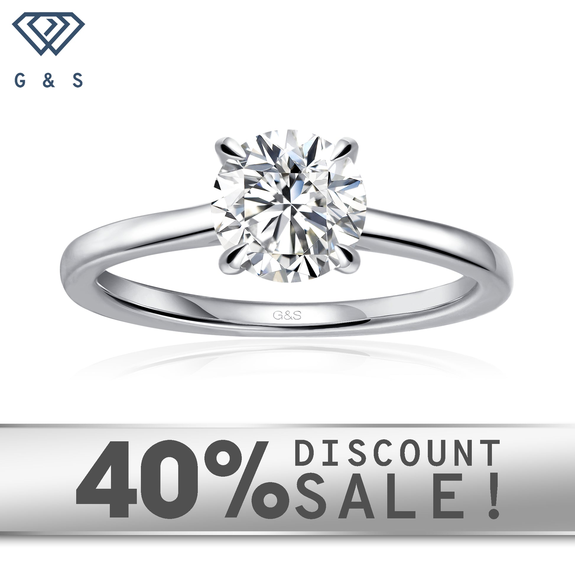 Secret Sparkle Hidden Halo round brilliant moissanite engagement ring set in 9ct white gold.