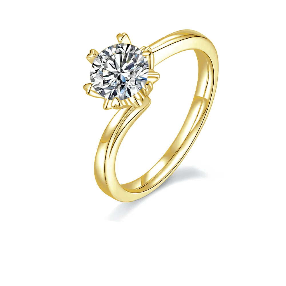 Snowflake Solitaire 6 Claws 1.00ct Moissanite Engagement Ring Set in Sterling Silver - Winter Sale