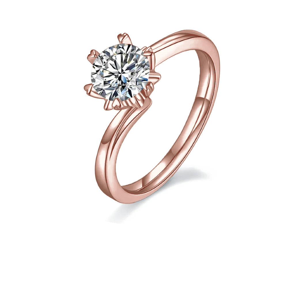 Snowflake Solitaire 6 Claws 1.00ct Moissanite Engagement Ring Set in Sterling Silver - Winter Sale