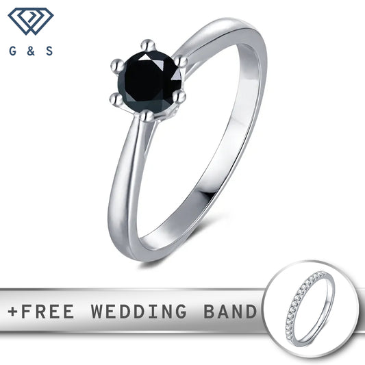 Solitaire 6 Claw Floral Basket 0.50ct Black Moissanite Engagement Ring Set in Sterling Silver