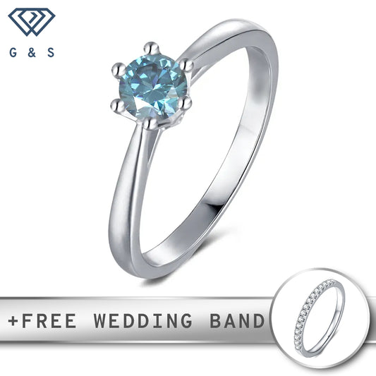 Solitaire 6 Claw Floral Basket 0.50ct Blue Moissanite Engagement Ring Set in Sterling Silver