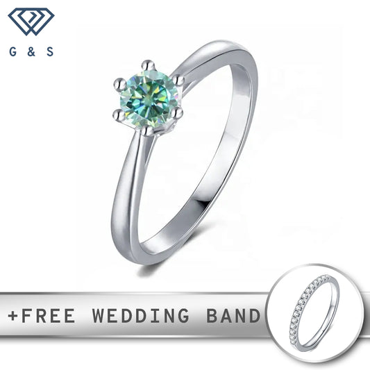 Solitaire 6 Claw Floral Basket 0.50ct Green Moissanite Engagement Ring Set in Sterling Silver