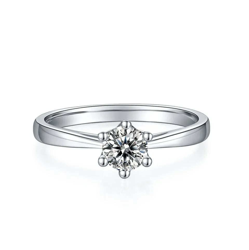 Solitaire 6 Claw Floral Basket 0.50ct Moissanite Engagement Ring Set in Sterling Silver