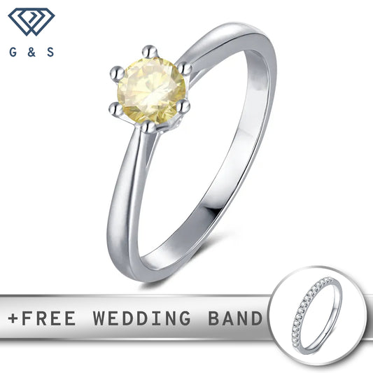 Solitaire 6 Claw Floral Basket 0.50ct Yellow Moissanite Engagement Ring Set in Sterling Silver