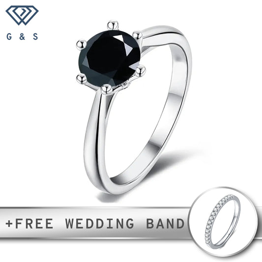 Solitaire 6 Claw Floral Basket 1.00ct Black Moissanite Engagement Ring Set in Sterling Silver