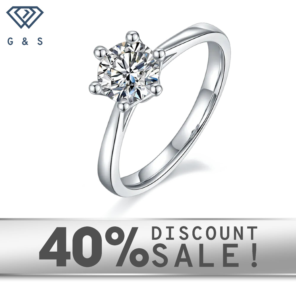 Solitaire 6 Claw Floral Basket 1.00ct Moissanite Engagement Ring Set in 9ct White Gold