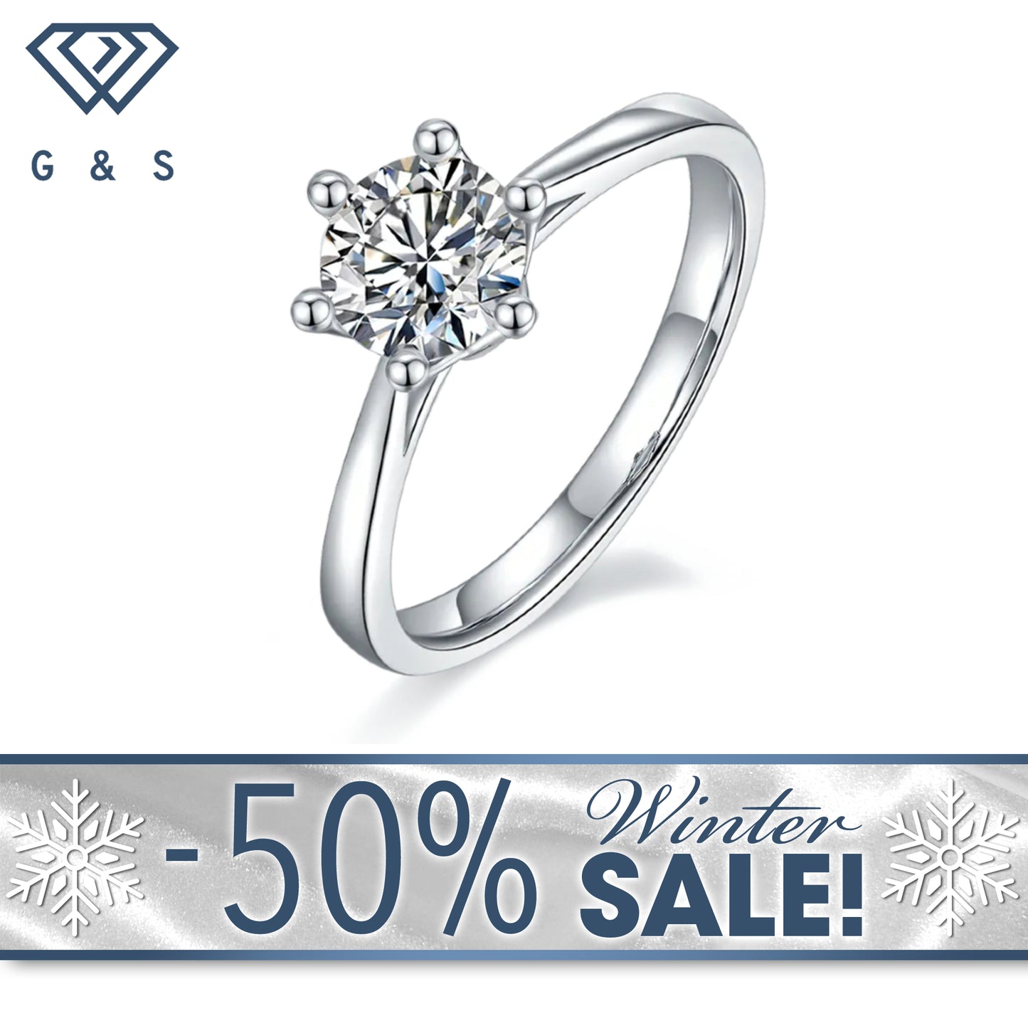 Solitaire 6 Claw Floral Basket 1.00ct Moissanite Engagement Ring Set in Sterling Silver - Winter Sale