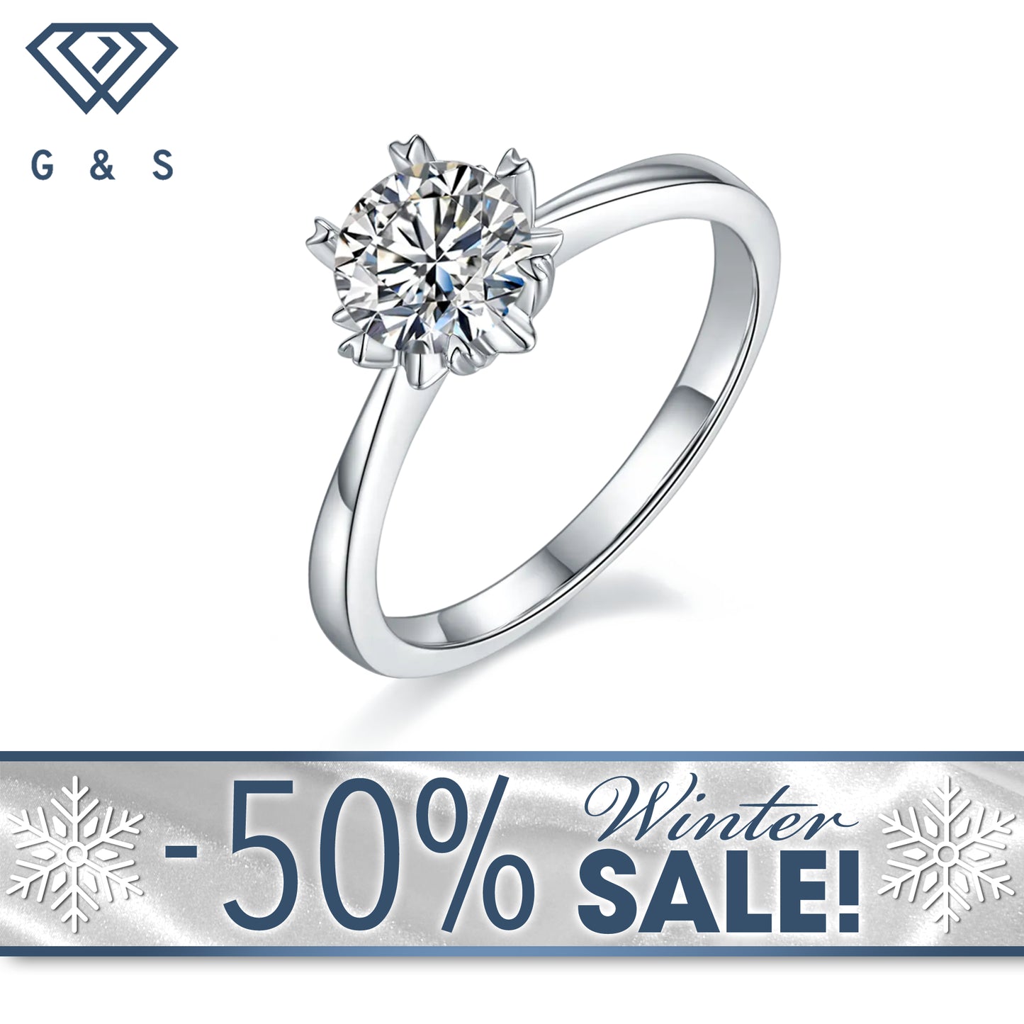 Solitaire 6 Heart Shaped Claws 1.00ct Moissanite Engagement Ring Set in Sterling Silver - Winter Sale