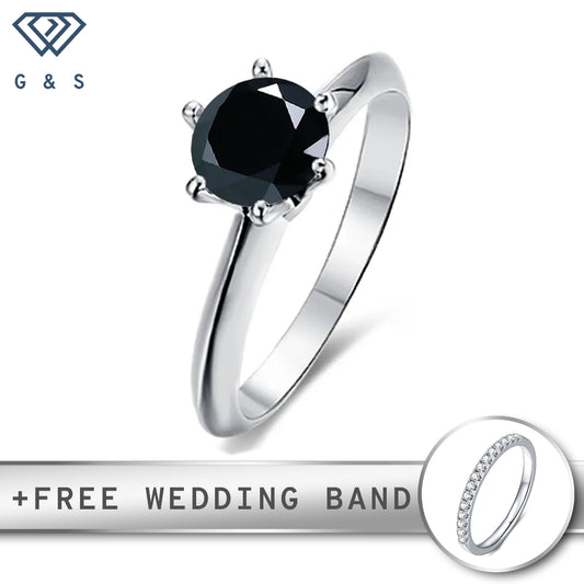Solitaire Tiffany 6 Claw Setting 1.00ct Black Moissanite Engagement Ring Set in Sterling Silver