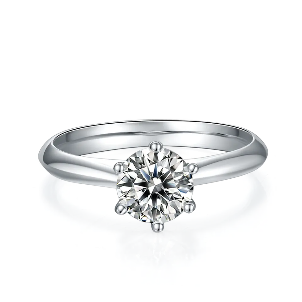 Solitaire Tiffany 6 Claw Setting 1.00ct Moissanite Engagement Ring Set in Sterling Silver