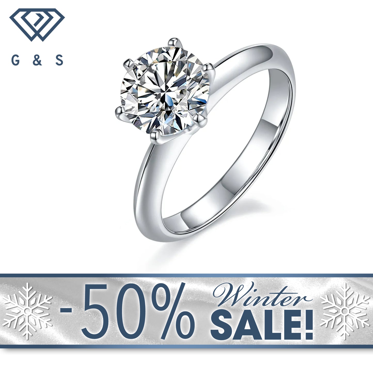Solitaire Tiffany 6 Claw Setting 2.00ct Moissanite Engagement Ring Set in Sterling Silver - Winter Sale