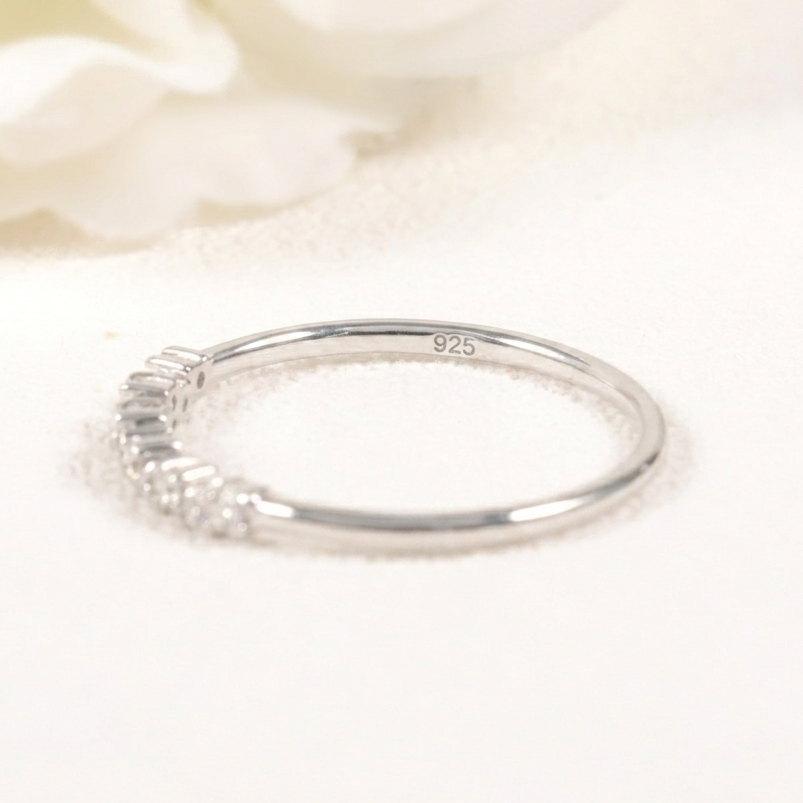 Sterling Silver Delicate Curved Moissanite Band