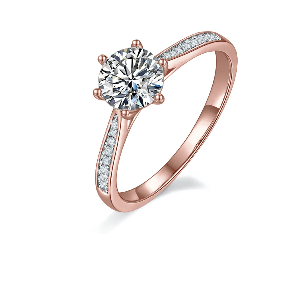 Tapered Pave 1.00ct Moissanite Engagement Ring Set In Sterling Silver - BLACKFRIDAY