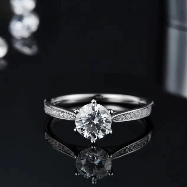 Tapered Pave 1.00ct Moissanite Engagement Ring Set In Sterling Silver