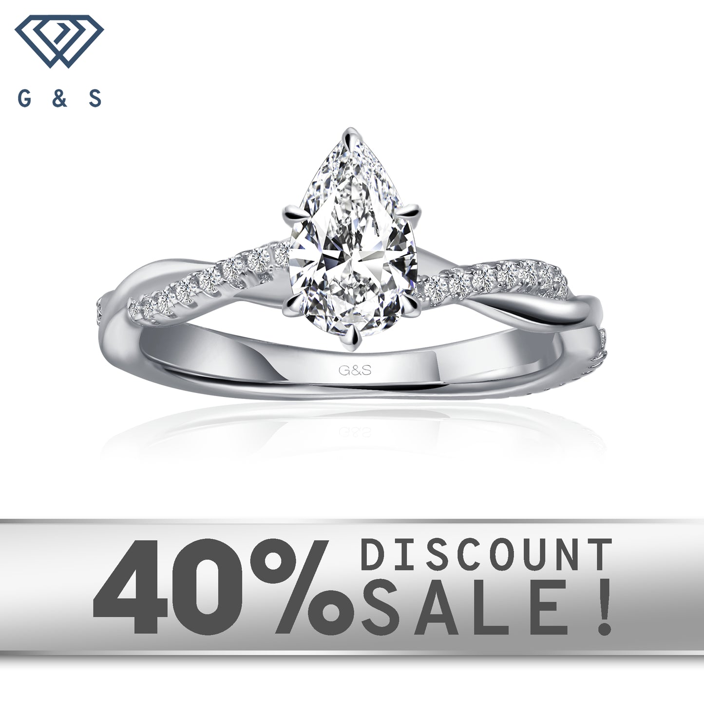 Timeless Infinity Pear Shape Moissanite Engagement Ring in 9ct White Gold.