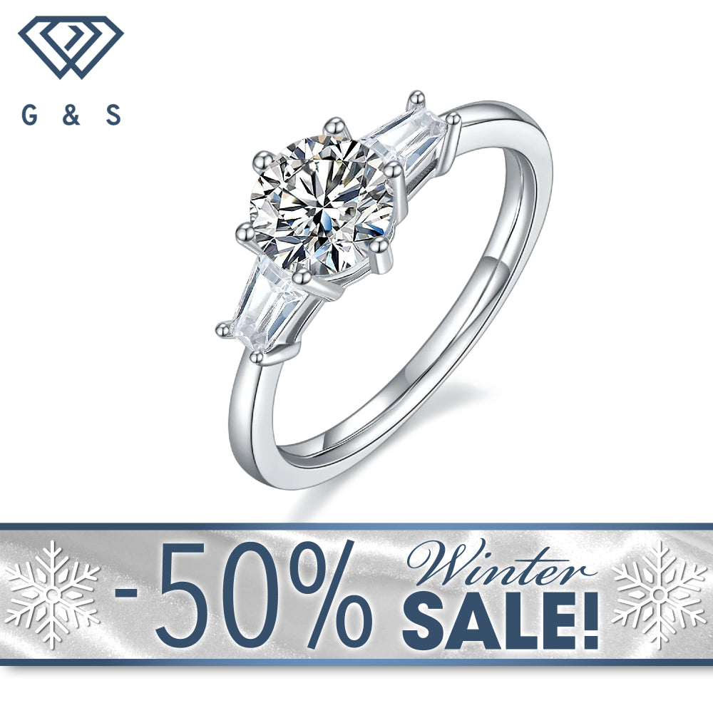 Trilogy 1.00ct Moissanite Engagement Ring Set in Sterling Silver - Winter Sale