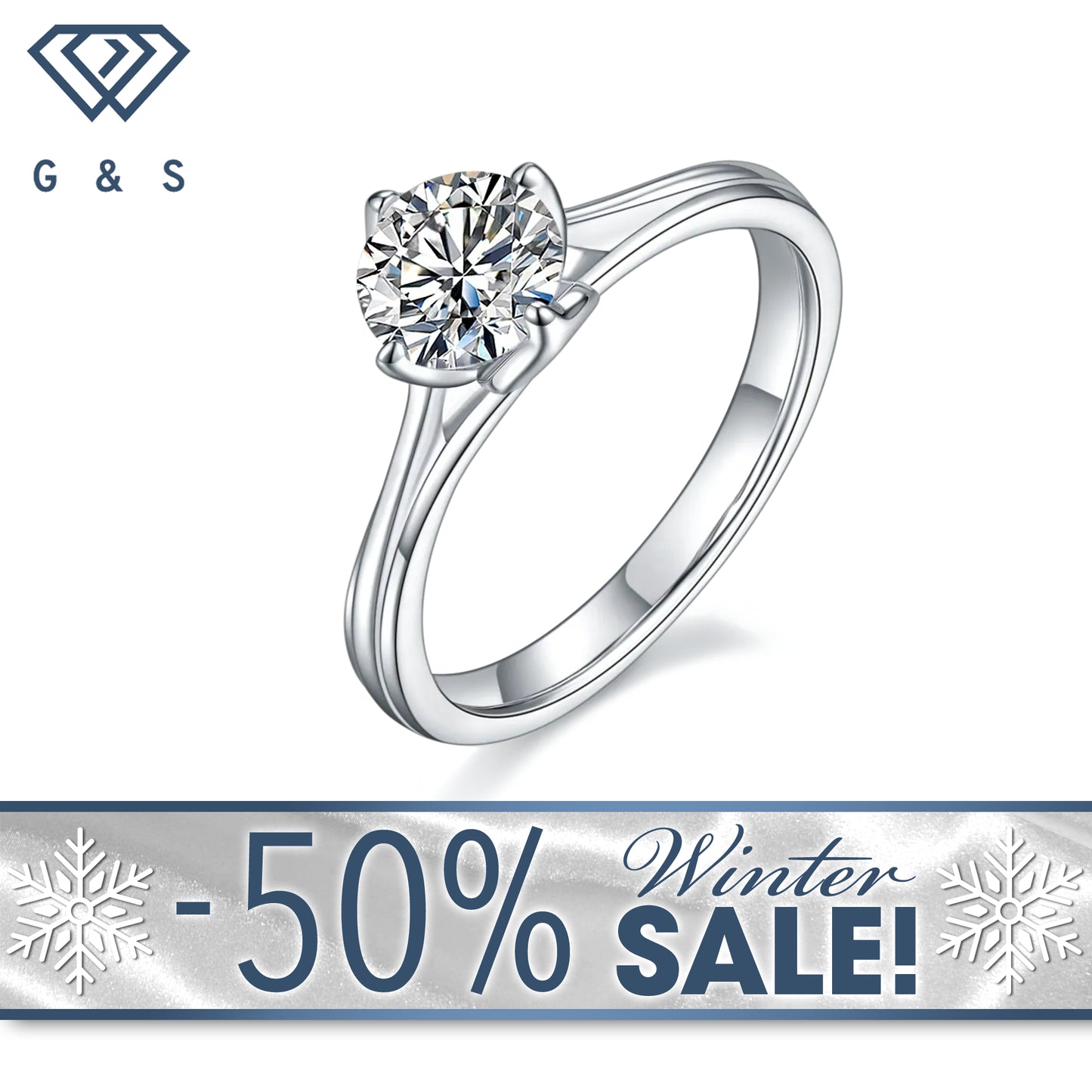 Tulip Solitaire 1.00ct Moissanite Engagement Ring Set in Sterling Silver - Winter Sale