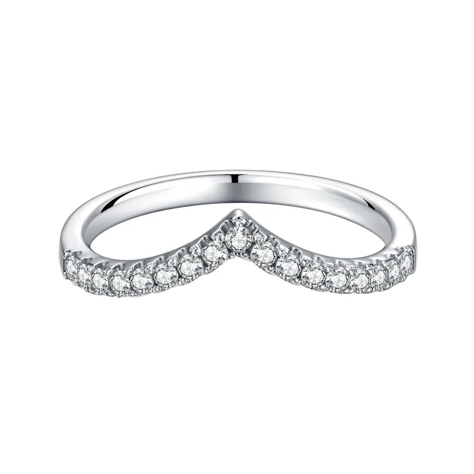 A beautiful and symbolic wedding band set featuring a classic wishbone design and brilliant moissanites.