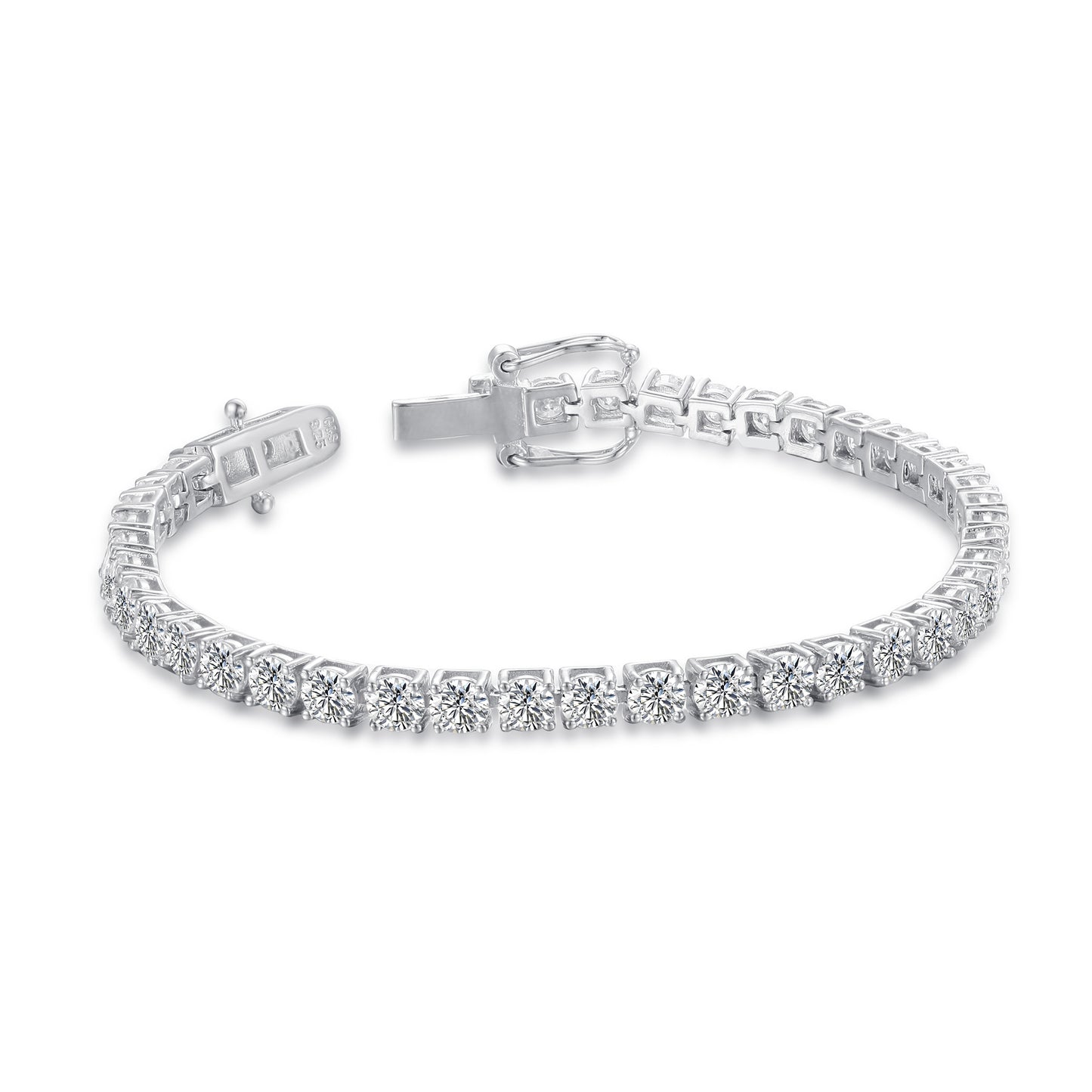 A dazzling tennis bracelet showcasing 10.25 carats of brilliant moissanite stones, beautifully set in sterling silver.