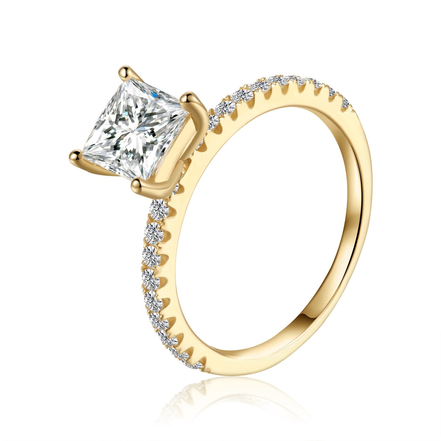 Elegant 1.20ct Princess Cut Moissanite Engagement Ring Set in 9ct Yellow Gold