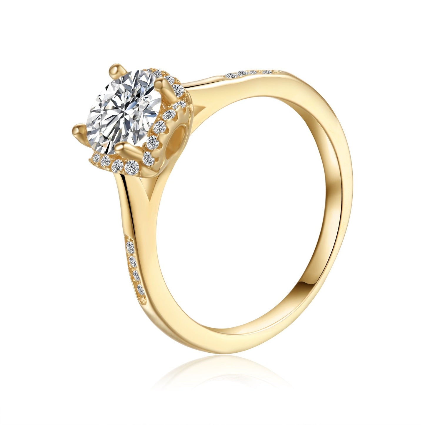 Modern Halo 1.00ct Moissanite Engagement Ring Set in 9ct Yellow Gold