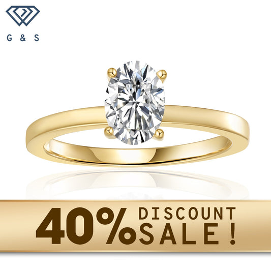 Classic 4 Claw Oval Solitaire 1.00ct Moissanite Engagement Ring Set in 9ct Yellow Gold