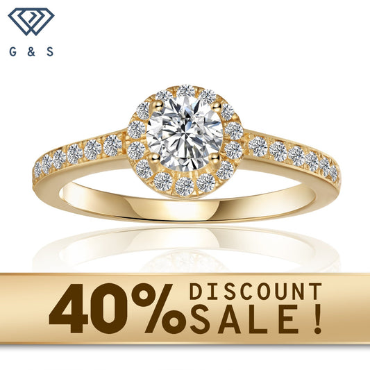 Pave Halo 0.50ct Moissanite Engagement Ring Set in 9ct Yellow Gold