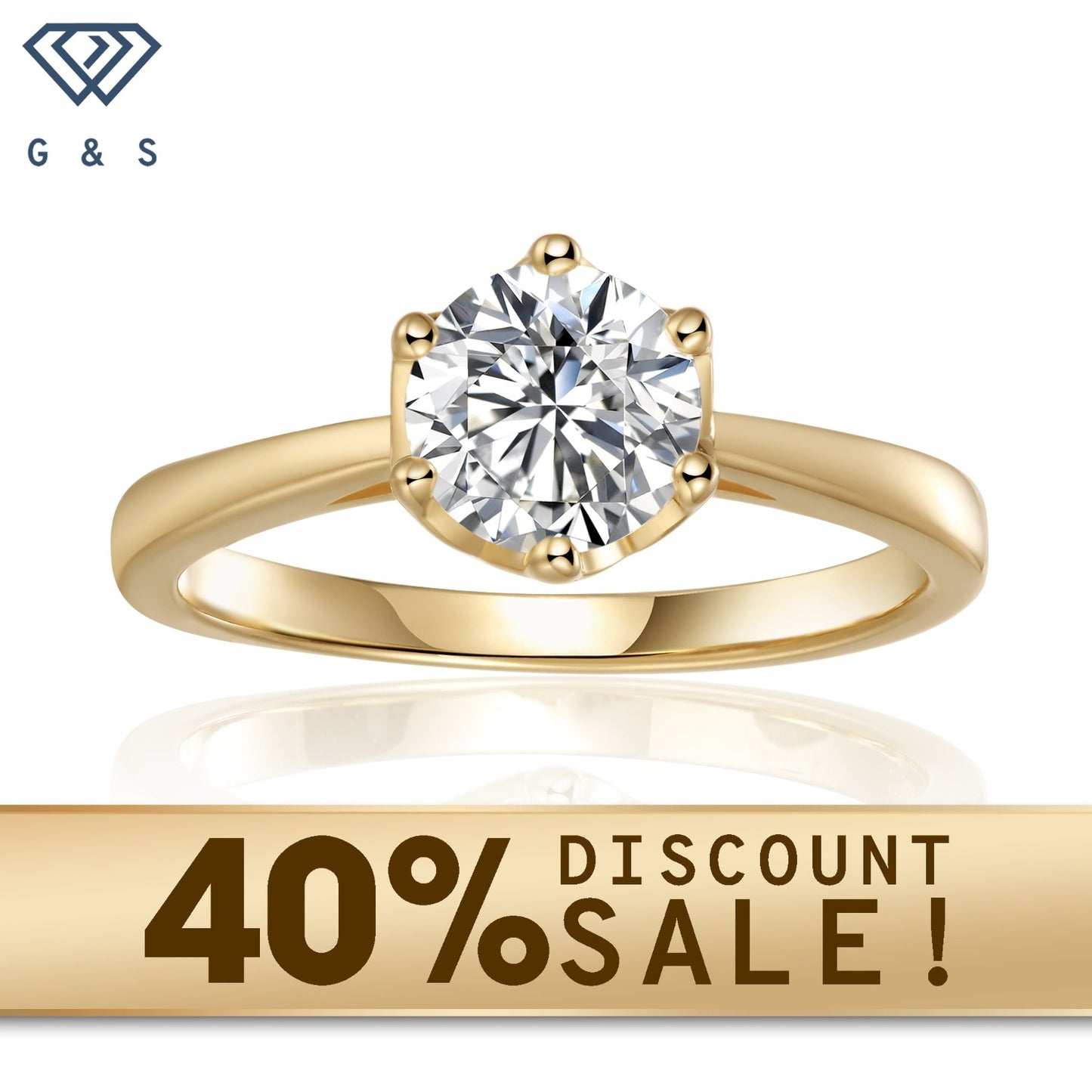 Solitaire 6 Claw Floral Basket 1.00ct Moissanite Engagement Ring Set in 9ct Yellow Gold