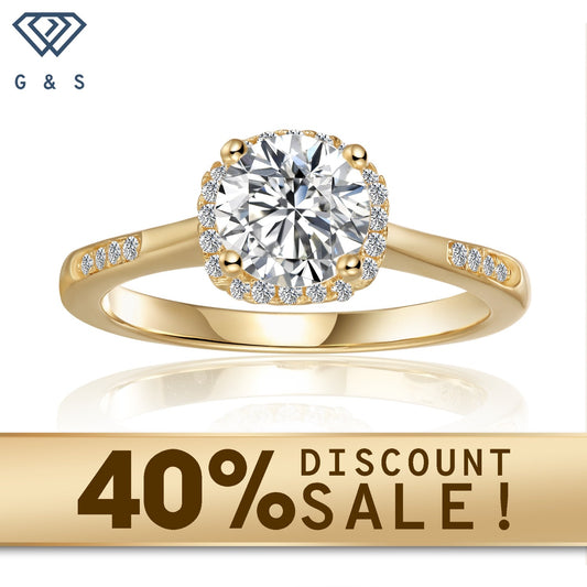 Modern Halo 1.00ct Moissanite Engagement Ring Set in 9ct Yellow Gold