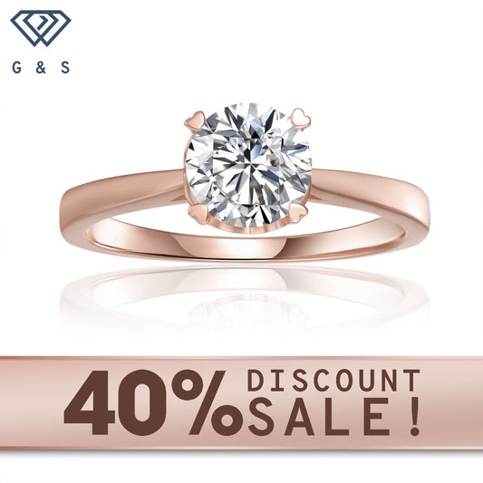 Classic Solitaire 4 Heart Shaped Claws 1.00ct Moissanite Engagement Ring Set in 9ct Rose Gold