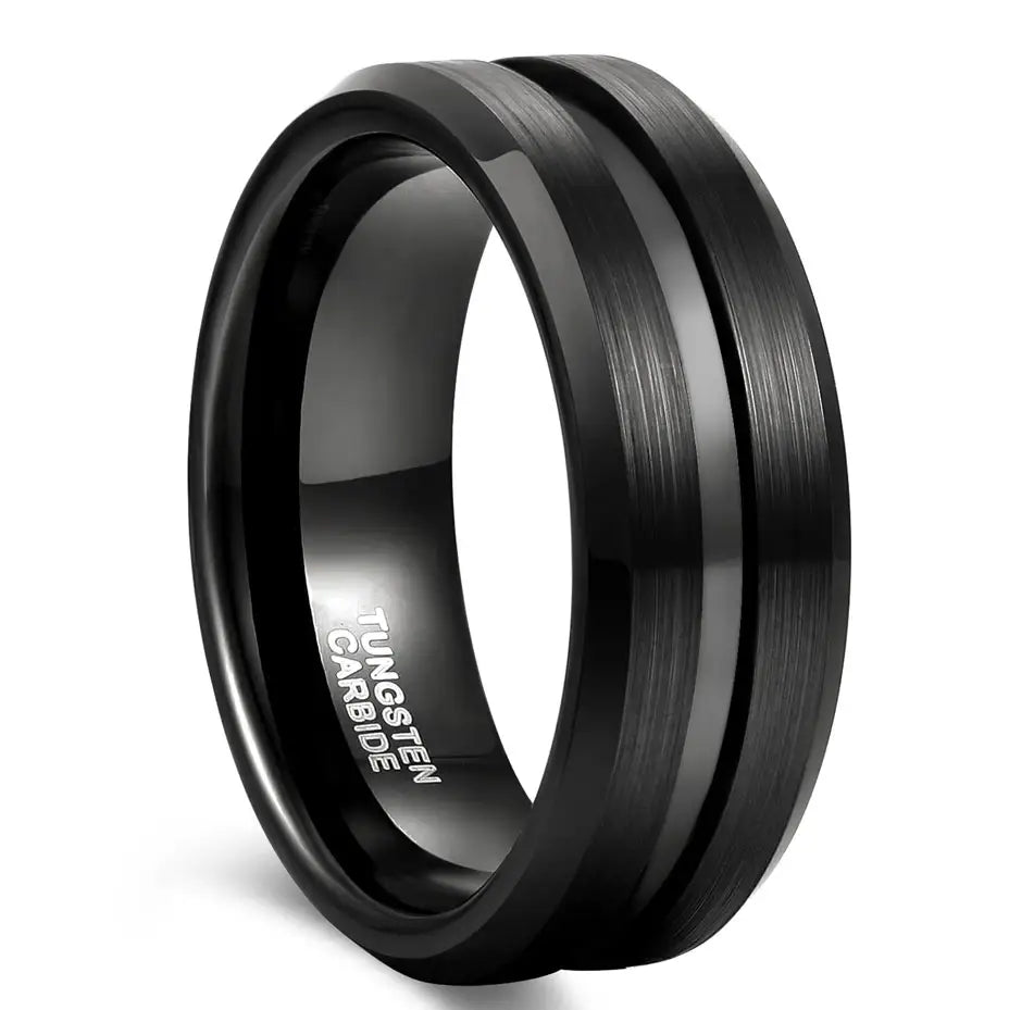 All Black Tungsten Carbide Ring With Centre Groove