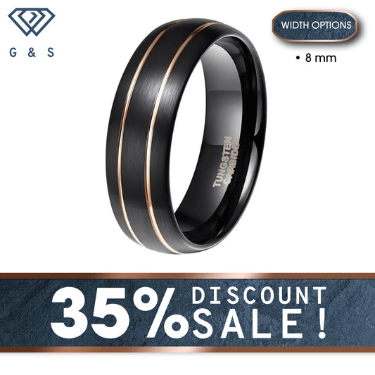 Black Tungsten Ring With Double Rose Groove