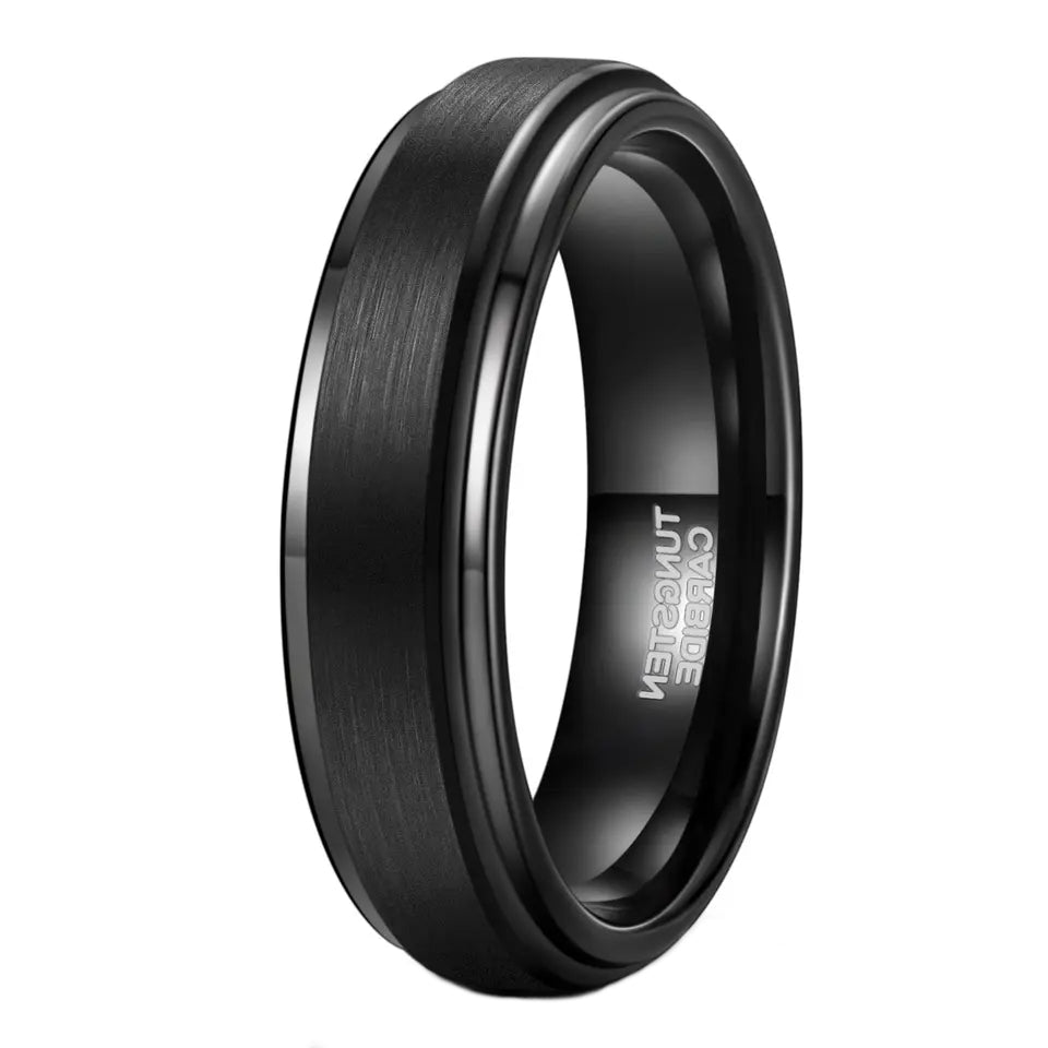 All Black Tungsten Ring With Polished & Brushed Finish