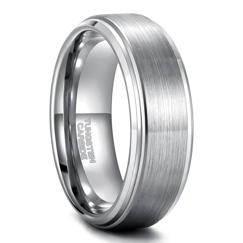 Brushed Tungsten Ring With Polished Edges