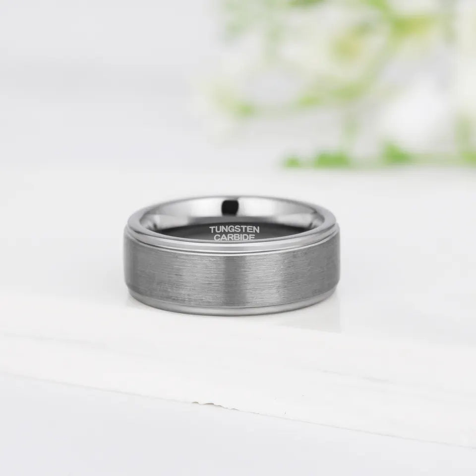 Brushed Tungsten Ring With Polished Edges