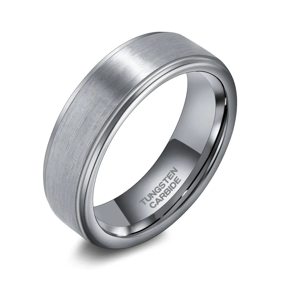 Brushed Tungsten Ring With Polished Edges