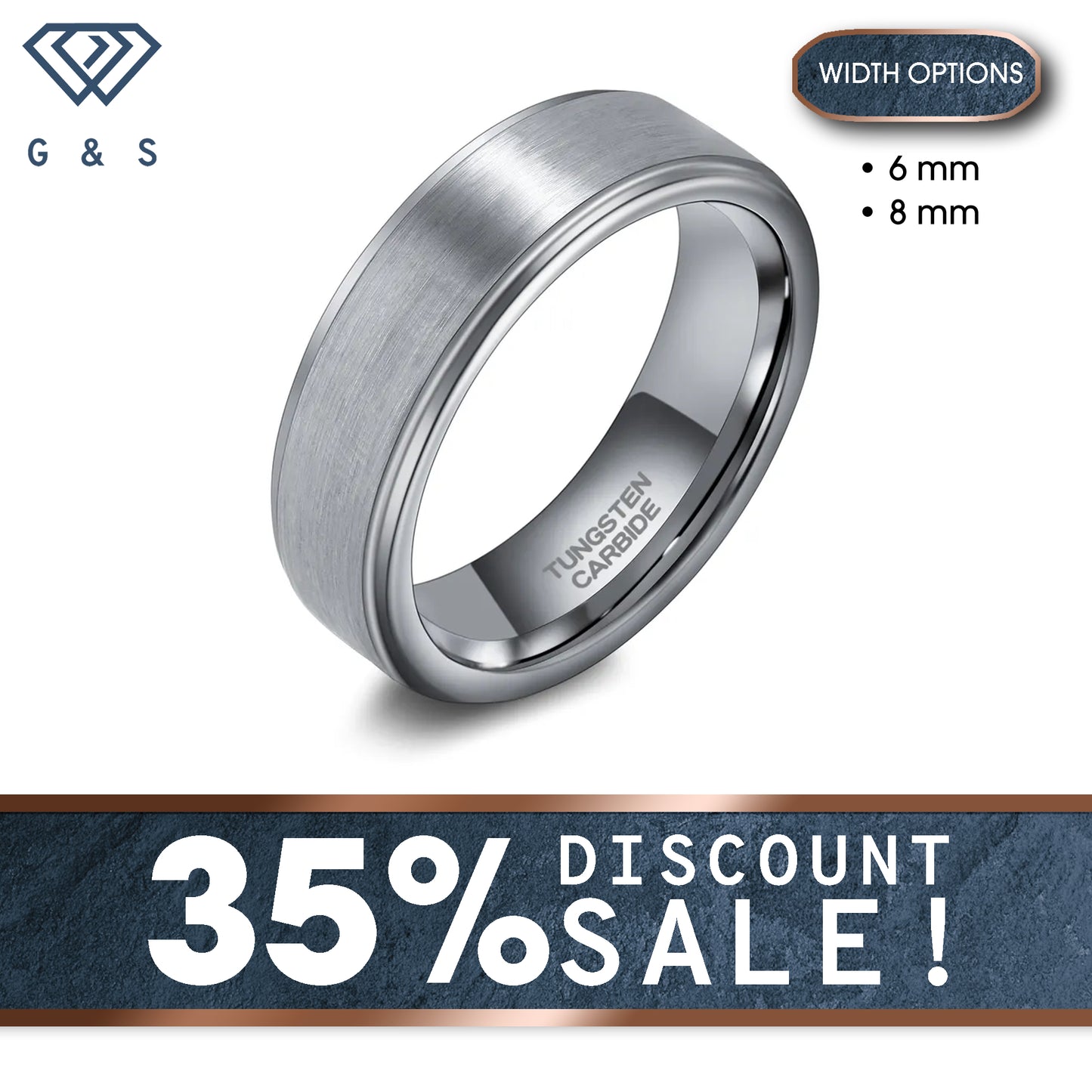 Brushed Tungsten Ring With Polished Edges